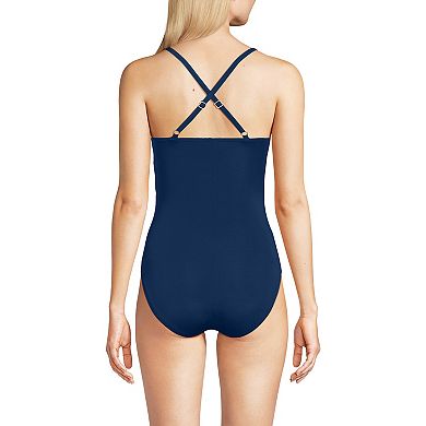 Women's Lands' End D-Cup SlenderSuit Pleated Sweetheart One-Piece Swimsuit
