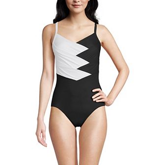 Women's Lands' End D-Cup SlenderSuit Pleated Sweetheart One-Piece Swimsuit