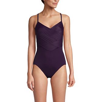 Women's Lands' End D-Cup SlenderSuit Pleated Sweetheart One-Piece Swimsuit