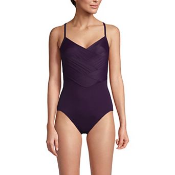 Women's Lands' End D-Cup SlenderSuit Pleated Sweetheart One-Piece Swimsuit