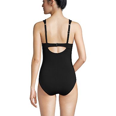 Women's Lands' End D-Cup Smoothing Control Mesh High Neck One-Piece Swimsuit