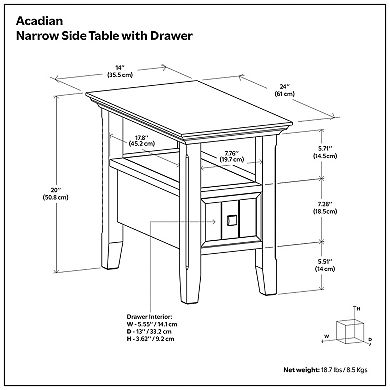 Simpli Home Acadian Narrow 1 Shelf End Table