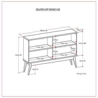 Simpli Home Draper Low 4-Shelf Bookcase