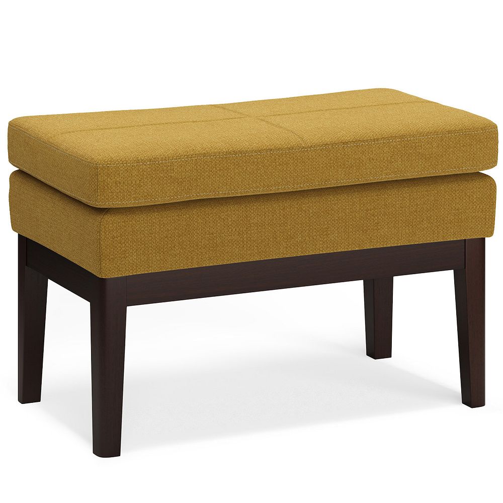 Panca Ottomana SimpliHome Carlson, Piccola 66 Cm, In Tessuto Effetto Lino Grigio, Stile Mid-century
