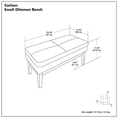 Simpli Home Carlson Small Padded Ottoman Bench