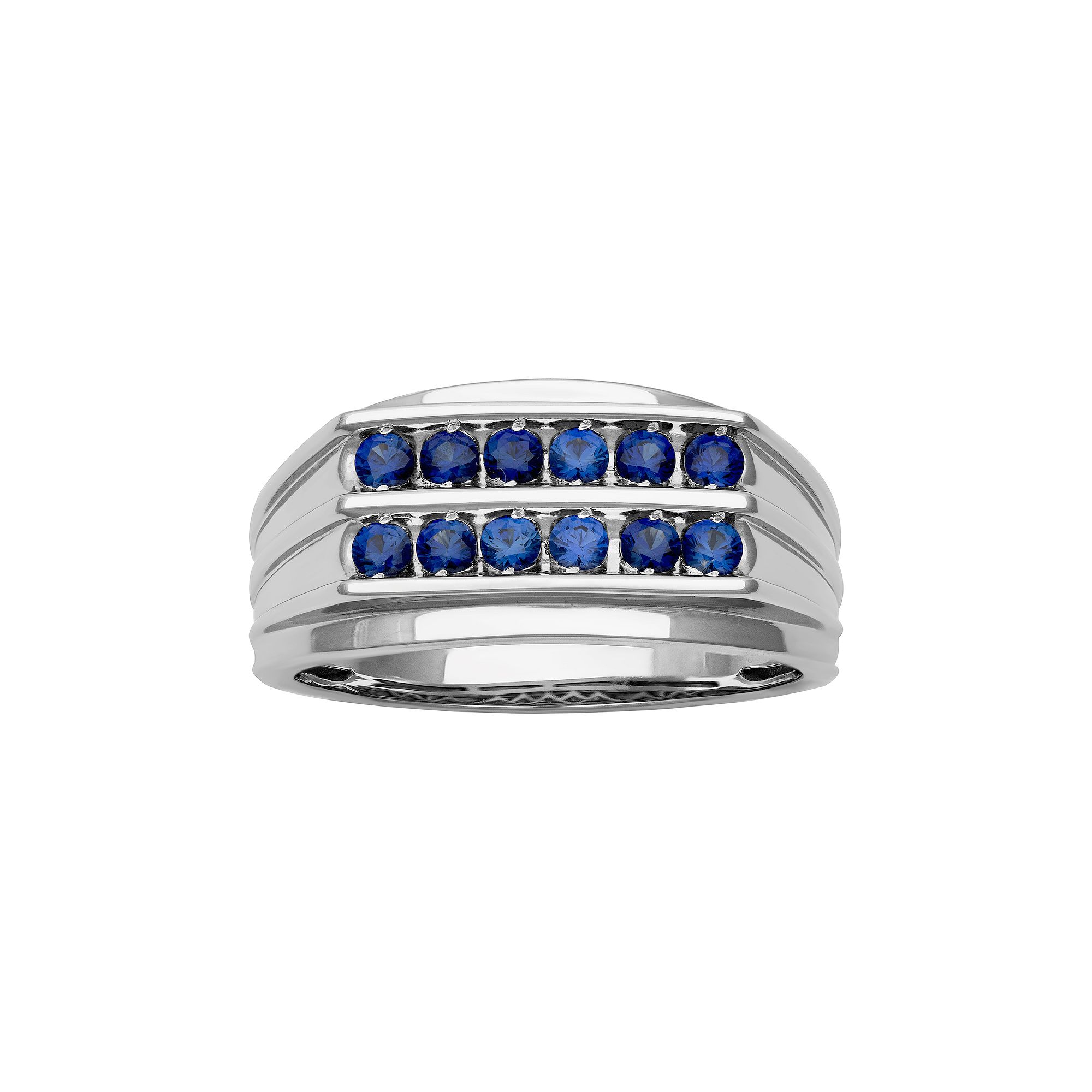 AXL Mens Sterling Silver Lab-Created Blue Sapphire Double Row Band, Size: 