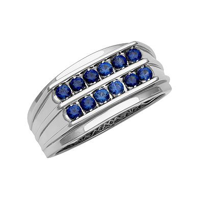 AXL Men's Sterling Silver Lab-Created Blue Sapphire Double Row Band