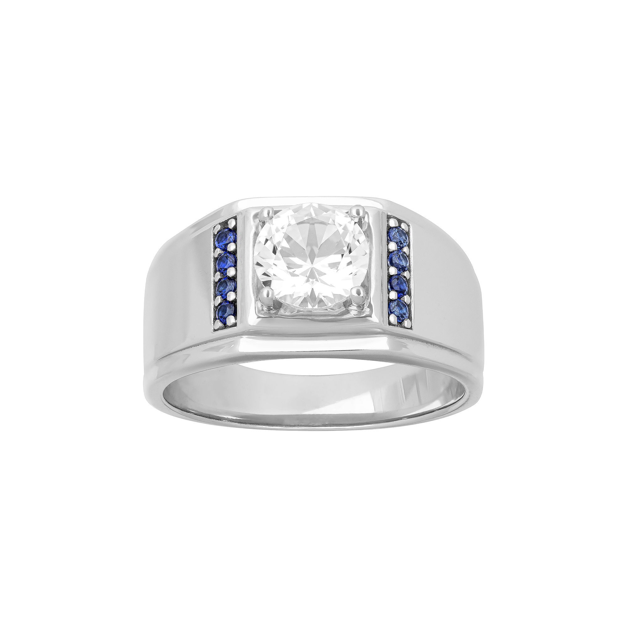 AXL Mens Sterling Silver Lab-Created White & Blue Sapphire Band, Size: 11