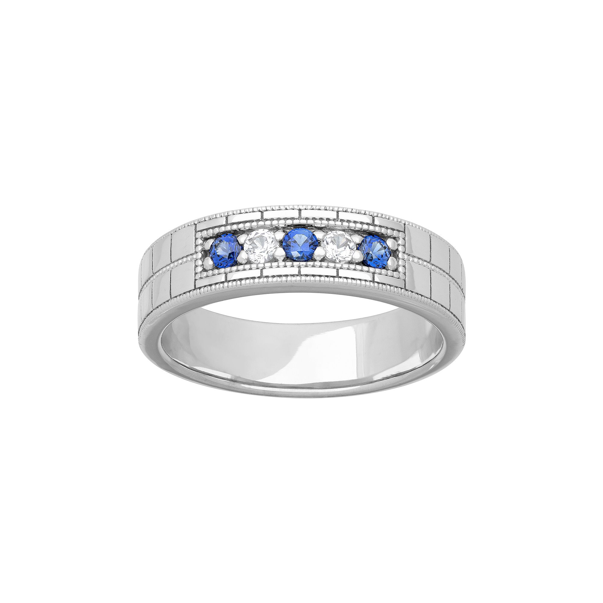 AXL Mens Sterling Silver Lab-Created Blue & White Sapphire Band, Size: 9
