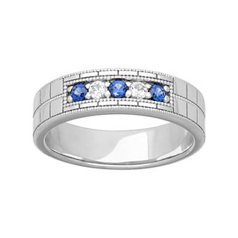 AXL Men's Sterling Silver Lab-Created Blue & White Sapphire Band