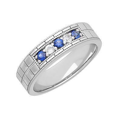 AXL Men's Sterling Silver Lab-Created Blue & White Sapphire Band