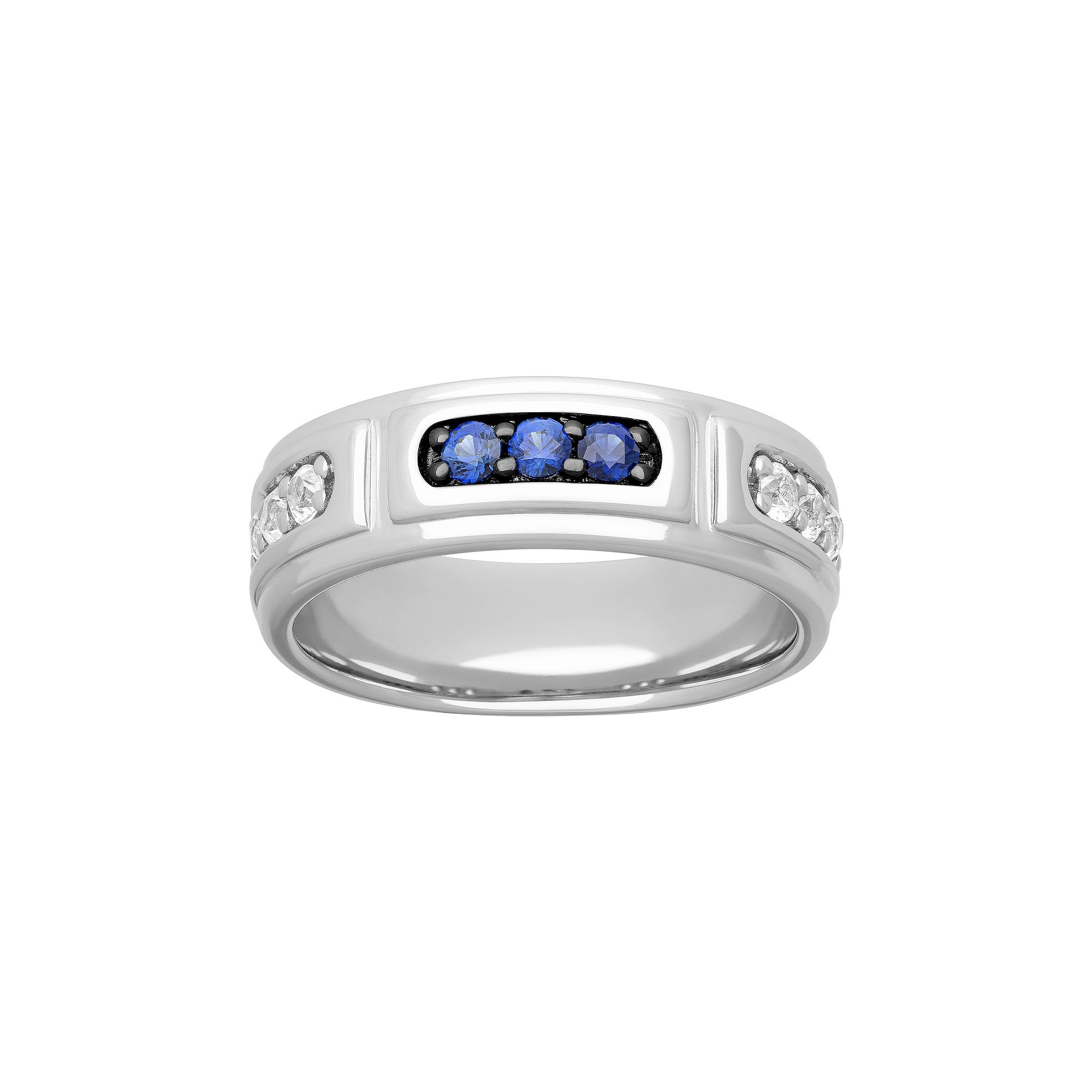 AXL Mens Sterling Silver Lab-Created Blue & White Sapphire Band, Size: 9