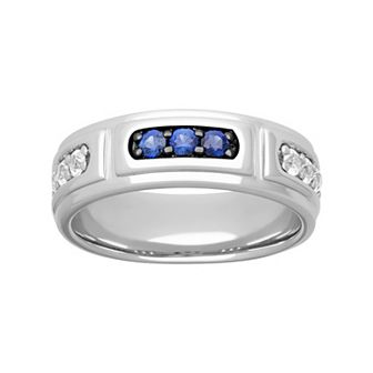 AXL Men's Sterling Silver Lab-Created Blue & White Sapphire Band