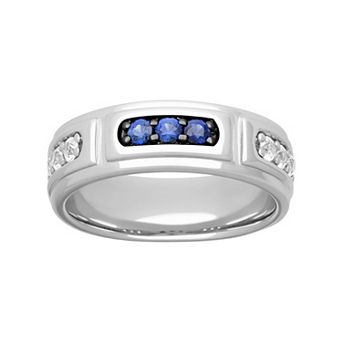 AXL Men's Sterling Silver Lab-Created Blue & White Sapphire Band