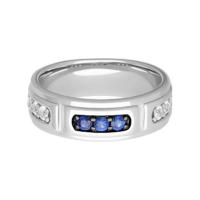 AXL Men's Sterling Silver Lab-Created Blue & White Sapphire Band