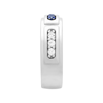 AXL Men's Sterling Silver Lab-Created Blue & White Sapphire Band