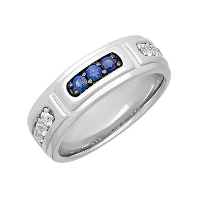 AXL Men's Sterling Silver Lab-Created Blue & White Sapphire Band