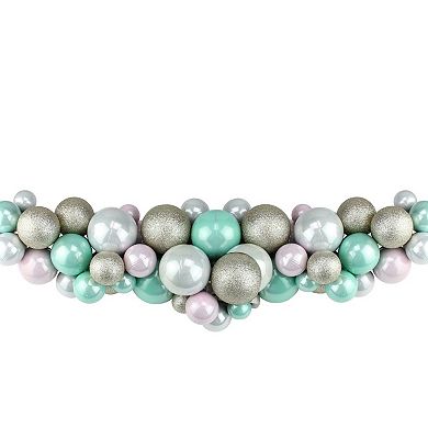 28" Pink and Seafoam Green Shatterproof Glittered Ball Artificial Christmas Swag