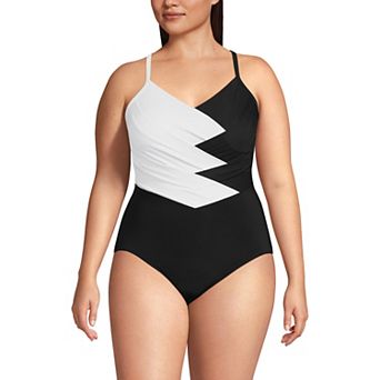 Plus Size Lands' End Slender Suit Pleated X-Back One-Piece Swimsuit