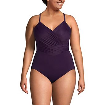 Plus Size Lands' End Slender Suit Pleated X-Back One-Piece Swimsuit