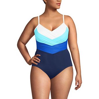 Plus Size Lands' End Slender Suit Pleated X-Back One-Piece Swimsuit