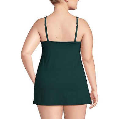 Plus Size Lands' End Chlorine Resistant Smoothing Control Mesh High Neck Swimdress Swimsuit