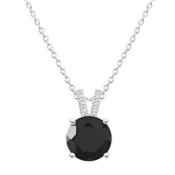 Alyson Layne Sterling Silver Round Black Onyx Diamond Accent Pendant Necklace