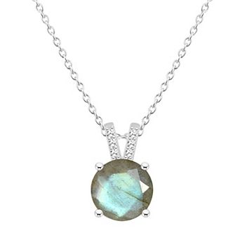 Alyson Layne Sterling Silver Round Labradorite Diamond Accent Pendant Necklace