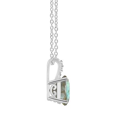 Alyson Layne Sterling Silver Round Labradorite Diamond Accent Pendant Necklace