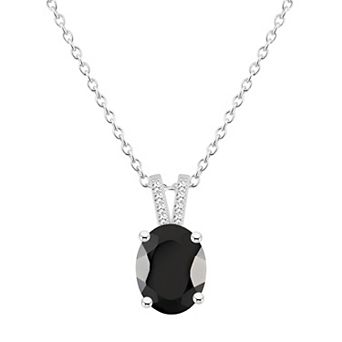 Alyson Layne Sterling Silver Oval Black Onyx Diamond Accent Pendant Necklace