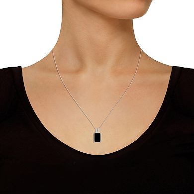 Alyson Layne Sterling Silver Emerald Cut Black Onyx Diamond Accent Pendant Necklace
