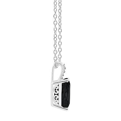 Alyson Layne Sterling Silver Emerald Cut Black Onyx Diamond Accent Pendant Necklace