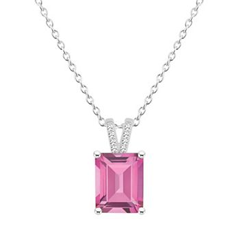 Alyson Layne Sterling Silver Emerald Cut Pink Topaz Diamond Accent Pendant Necklace