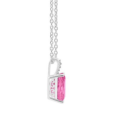 Alyson Layne Sterling Silver Emerald Cut Pink Topaz Diamond Accent Pendant Necklace