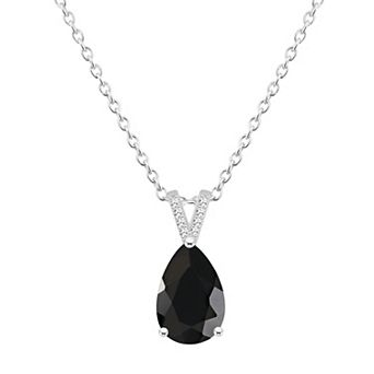 Alyson Layne Sterling Silver Pear Shape Black Onyx Diamond Accent Pendant Necklace
