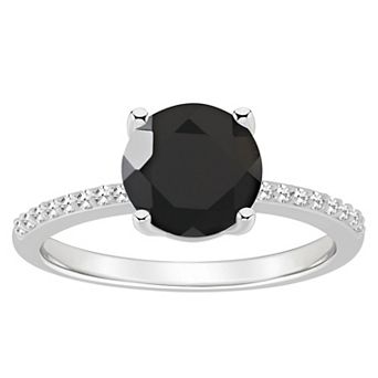 Alyson Layne Sterling Silver Round Black Onyx 1/10 Carat T.W. Diamond Ring