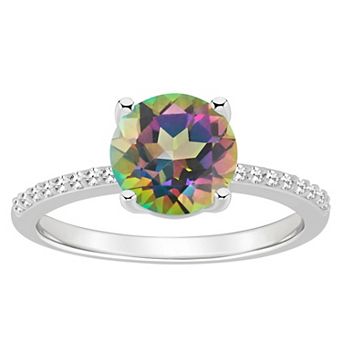 Alyson Layne Sterling Silver Round Mystic Topaz 1/10 Carat T.W. Diamond Ring