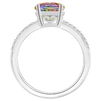 Alyson Layne Sterling Silver Round Mystic Topaz 1/10 Carat T.W. Diamond Ring