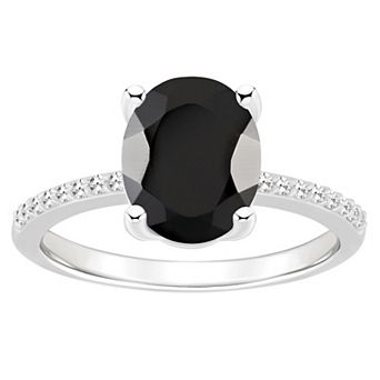 Alyson Layne Sterling Silver Oval Black Onyx 1/10 Carat T.W. Diamond Ring