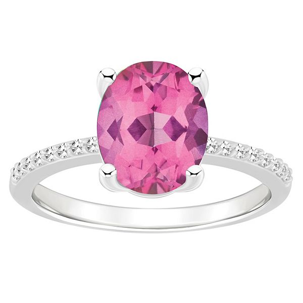 Alyson Layne Sterling Silver Oval Pink Topaz 1/10 Carat T.W. Diamond Ring