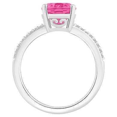 Alyson Layne Sterling Silver Oval Pink Topaz 1/10 Carat T.W. Diamond Ring
