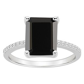 Alyson Layne Sterling Silver Emerald Cut Black Onyx 1/10 Carat T.W. Diamond Ring
