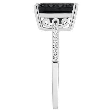 Alyson Layne Sterling Silver Emerald Cut Black Onyx 1/10 Carat T.W. Diamond Ring