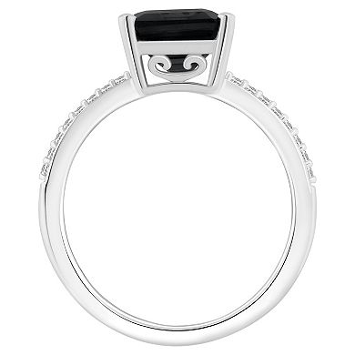 Alyson Layne Sterling Silver Emerald Cut Black Onyx 1/10 Carat T.W. Diamond Ring