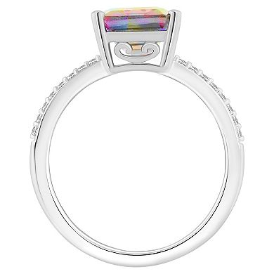 Alyson Layne Sterling Silver Emerald Cut Mystic Topaz 1/10 Carat T.W. Diamond Ring
