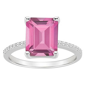 Alyson Layne Sterling Silver Emerald Cut Pink Topaz 1/10 Carat T.W. Diamond Ring