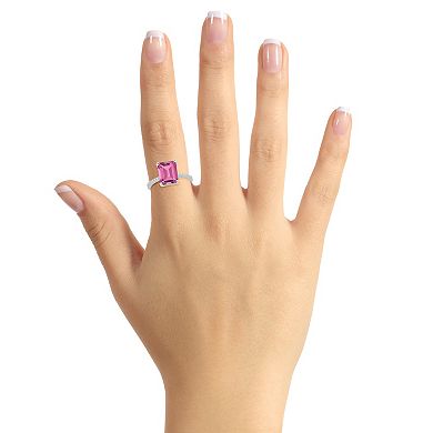 Alyson Layne Sterling Silver Emerald Cut Pink Topaz 1/10 Carat T.W. Diamond Ring