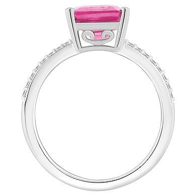 Alyson Layne Sterling Silver Emerald Cut Pink Topaz 1/10 Carat T.W. Diamond Ring