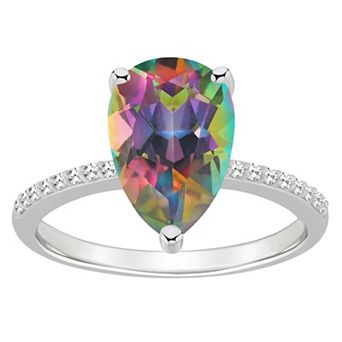 Alyson Layne Sterling Silver Pear Shape Mystic Topaz 1/10 Carat T.W. Diamond Ring
