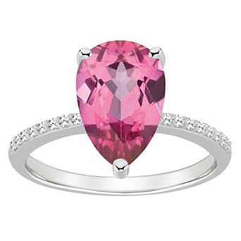 Alyson Layne Sterling Silver Pear Shape Pink Topaz 1/10 Carat T.W. Diamond Ring